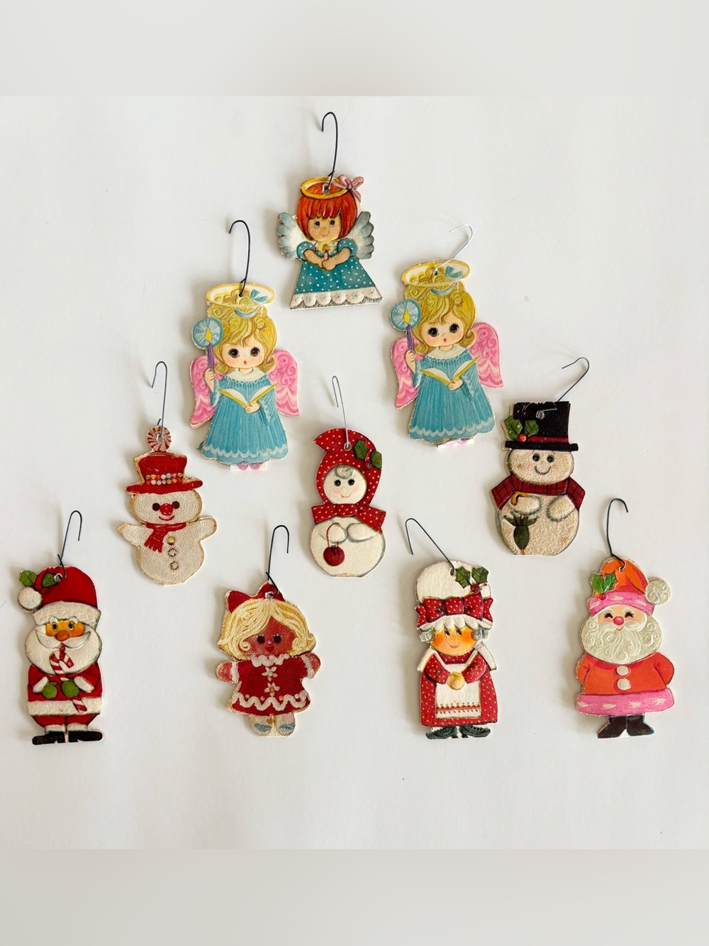 Vintage MCM Double Sided Die Cut Card Stock Christmas Tree Ornaments Set of 10